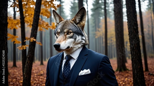 Wolf in Formal Suit, Surreal Anthropomorphic Art