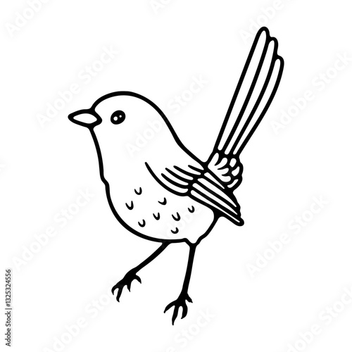 illustration hand draw single bird on white background 
