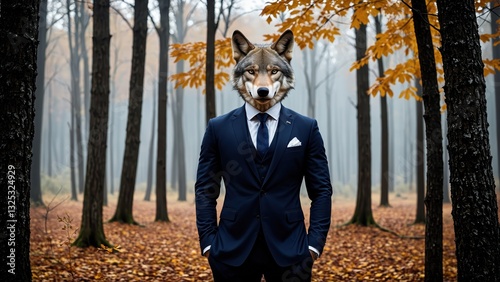 Wolf in Formal Suit, Surreal Anthropomorphic Art