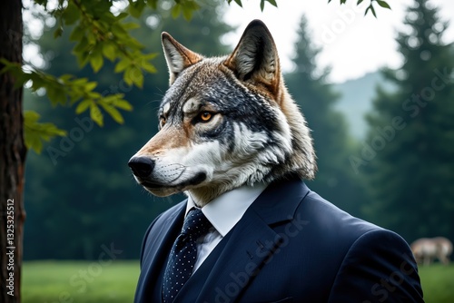 Wolf in Formal Suit, Surreal Anthropomorphic Art