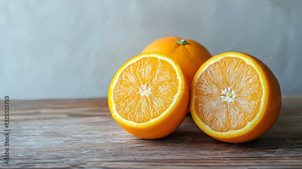 Close-up of oranges on wooden table Close-up of oranges on wooden table