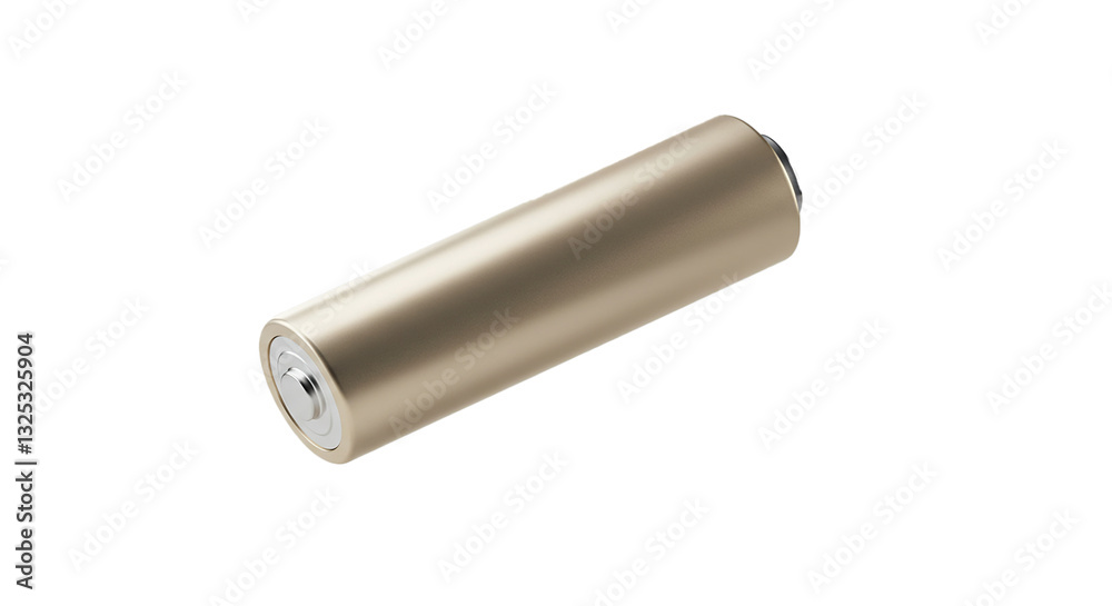 A highly detailed rechargeable battery mockup, floating in mid-air against a clean, isolated background. The battery has a smooth, unmarked metallic and matte finish with subtle reflections A highly detailed rechargeable battery mockup, floating in mid-air against a clean, isolated background. The battery has a smooth, unmarked metallic and matte finish with subtle reflections