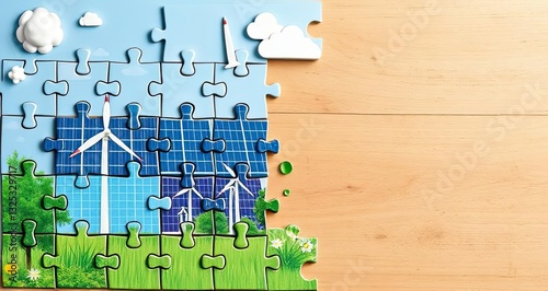 Green Energy Puzzle Renewable Power Solar Wind Eco Friendly Solution