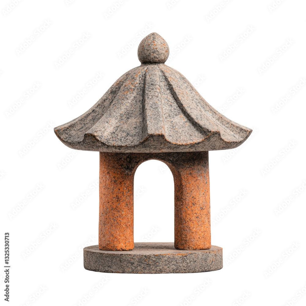 A decorative stone lantern with a pagoda-style roof and cylindrical pillars, showcasing intricate details and textures. A decorative stone lantern with a pagoda-style roof and cylindrical pillars, showcasing intricate details and textures.