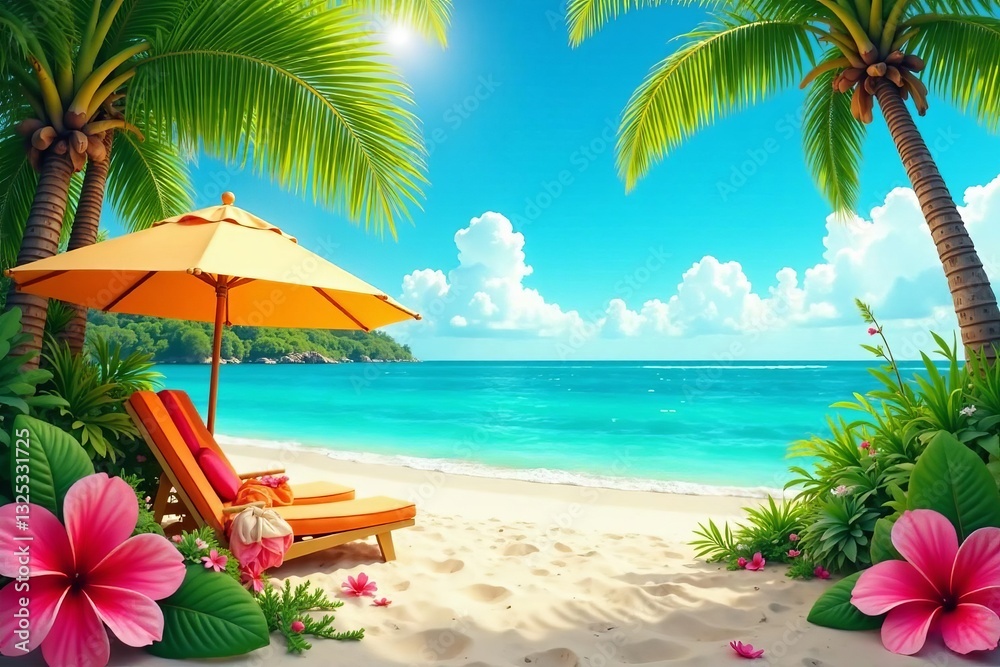 Obraz premium Bright and colorful tropical beach party elements on a poster, vector, illustration