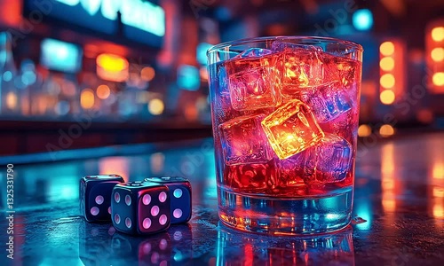 Neon Nights Casino Drinks, Dice, and Vibrant Cocktails