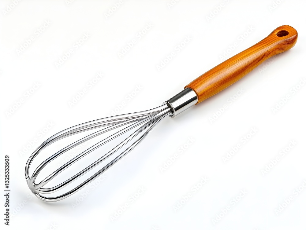 A whisk kitchen tool perfect for mixing ingredients and preparing dishes isolated on a bright white background A whisk kitchen tool perfect for mixing ingredients and preparing dishes isolated on a bright white background