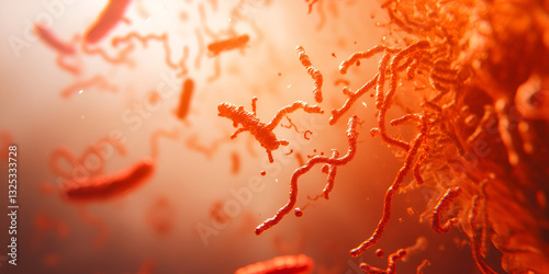 Close-Up of Red Bacteria in Microscopic View | Microscopic View of Red Bacteria Moving | Close-Up of Bacteria Cells Under Scientific Examination

