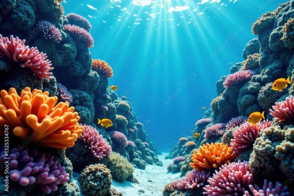 Fototapeta premium Vibrant coral reef teeming with colorful fish , image, ecosystem