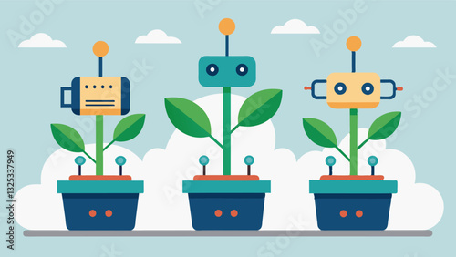 Utilizing machine learning algorithms autonomous planters are constantly improving their planting techniques to maximize yield and reduce waste.. Vector illustration