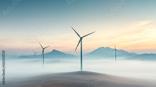 Wallpaper Mural Misty Sunrise Wind Turbines Renewable Energy Torontodigital.ca