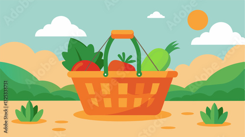 The void within the basket at the farmers market hinted at the struggles of both farmers and consumers as food shortages continued to plague the region.. Vector illustration