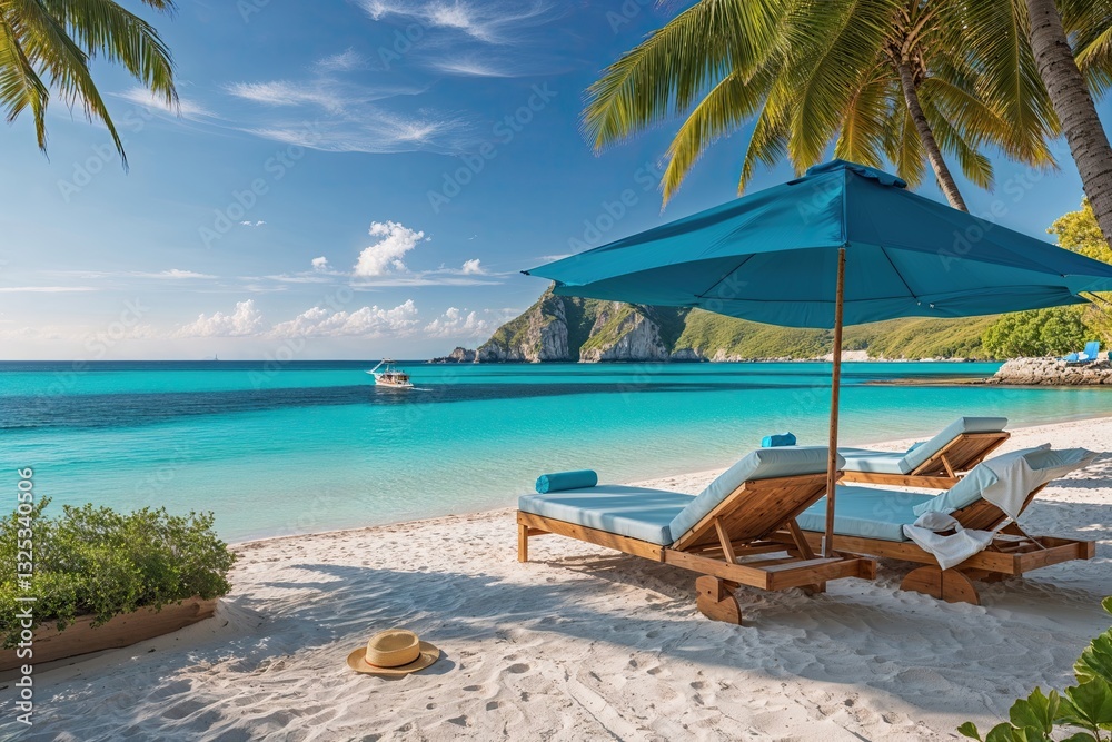 Naklejka premium Invigorating Coastal Retreat with Turquoise Waters and Sunny Skies