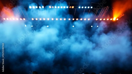 Dynamic stage lights and smoke create exciting concert atmosphere
