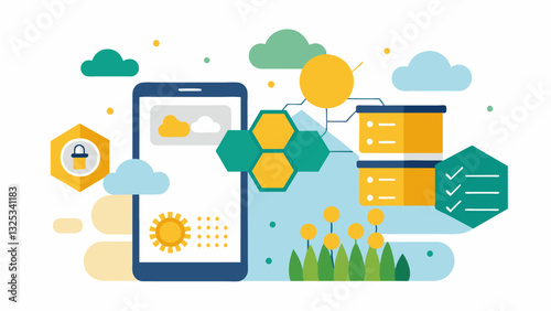Weather forecasting integrated into beekeeping apps to help farmers plan hive management activities.. Vector illustration