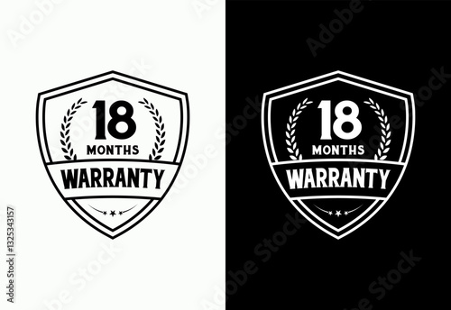 Advertising 18 months warranty shield emblem, for label, icon, logo, badge, symbol, button