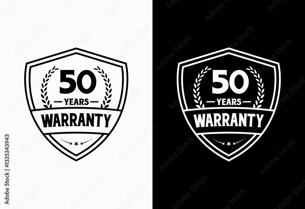 Obraz premium Advertising 50 years warranty shield emblem, for label, icon, logo, badge, symbol, button