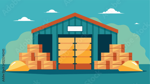 The warehouse that was once a sign of abundance is now filled with nothing but empty sacks a visual representation of the scarcity of food.. Vector illustration