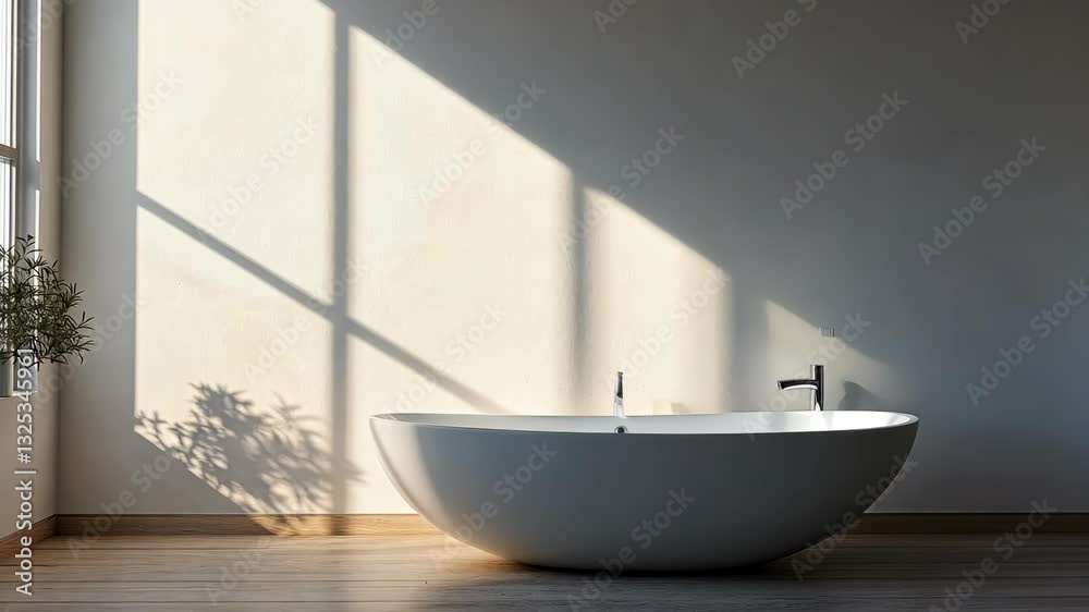 Sunlit bath: elegant minimalist tub in a soothing modern interior Sunlit bath: elegant minimalist tub in a soothing modern interior