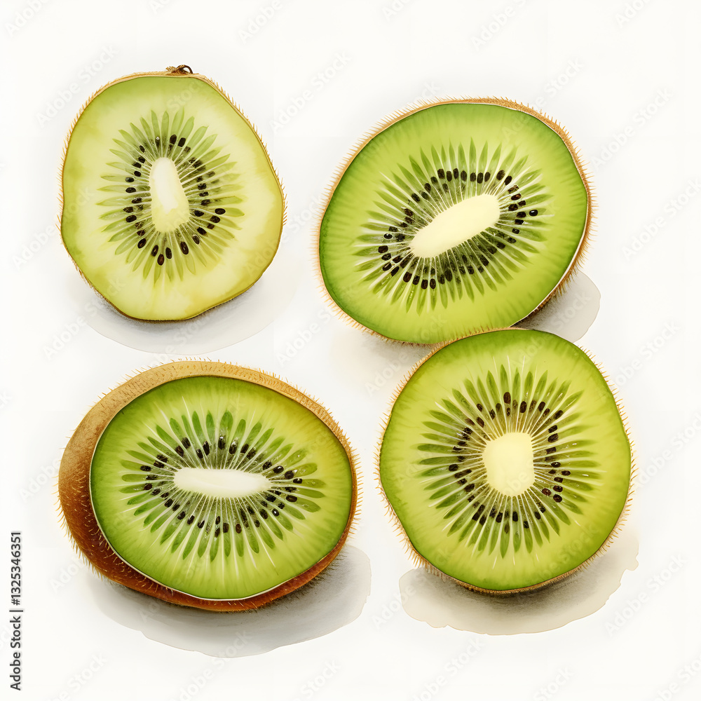 Digital technology kiwifruit watercolor design illustration Digital technology kiwifruit watercolor design illustration