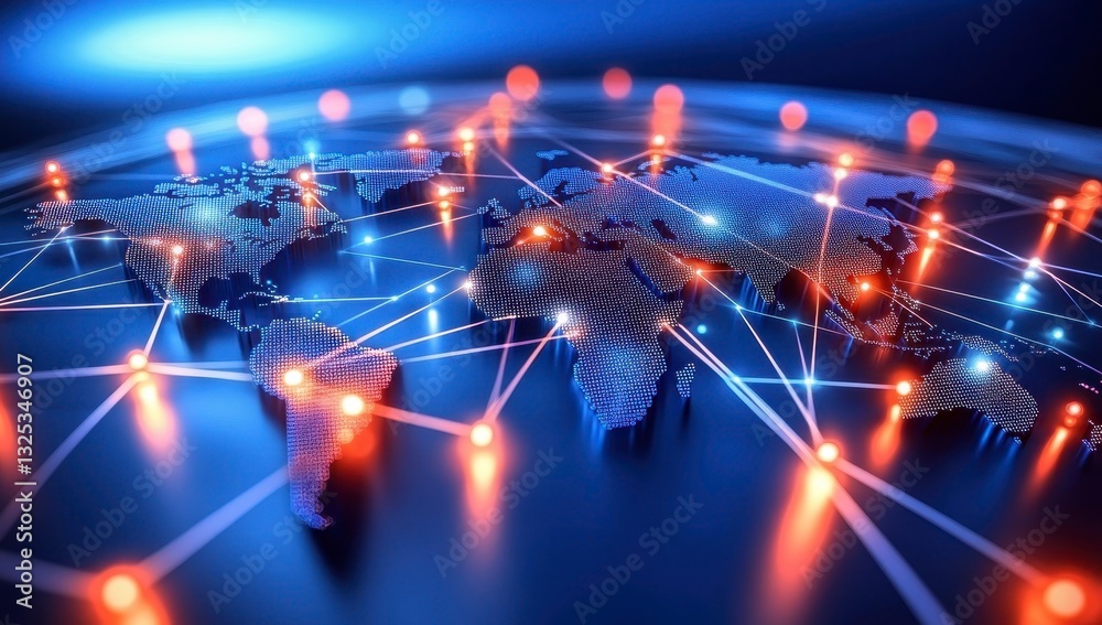 Global Network Connections Illuminated Digital World Map Global Network Connections Illuminated Digital World Map
