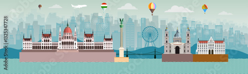 Travel landmarks Hungary with silhouette architecture background, Hungary day anniversary celebration and tour architecture landmark to Budapest in europe with panorama view popular capital.