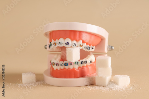 Jaw model with braces and s...