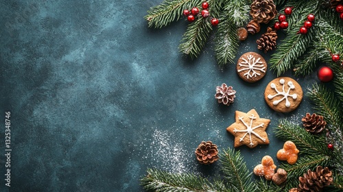 Festive Natural Composition with Christmas Tree Branches for Creative Designs