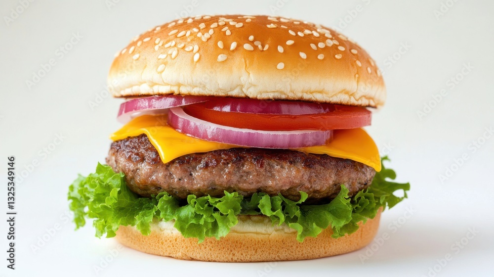 Classic hamburger with a thick beef patty, fresh Classic hamburger with a thick beef patty, fresh