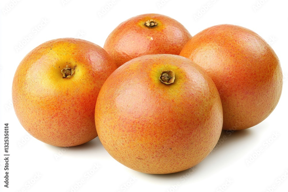 Group of four vibrant, round, citrus fruits. A cluster of bright, orange-pink fruits, glossy skin, with small, visible stem ends. Fresh and healthy Group of four vibrant, round, citrus fruits. A cluster of bright, orange-pink fruits, glossy skin, with small, visible stem ends. Fresh and healthy