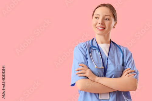 Female doctor smiling on pi...