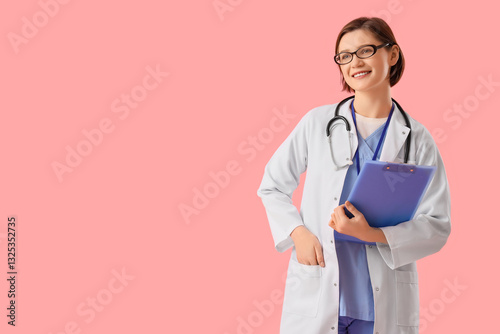 Female doctor with clipboar...