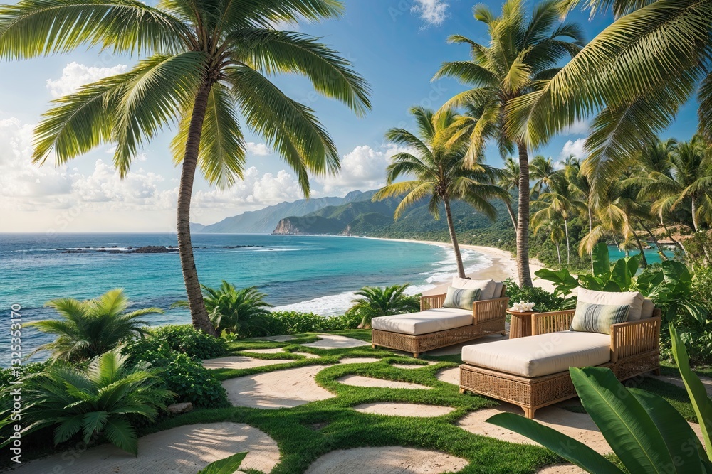 Fototapeta premium Tranquil Palm Paradise on a Beautiful Tropical Coast