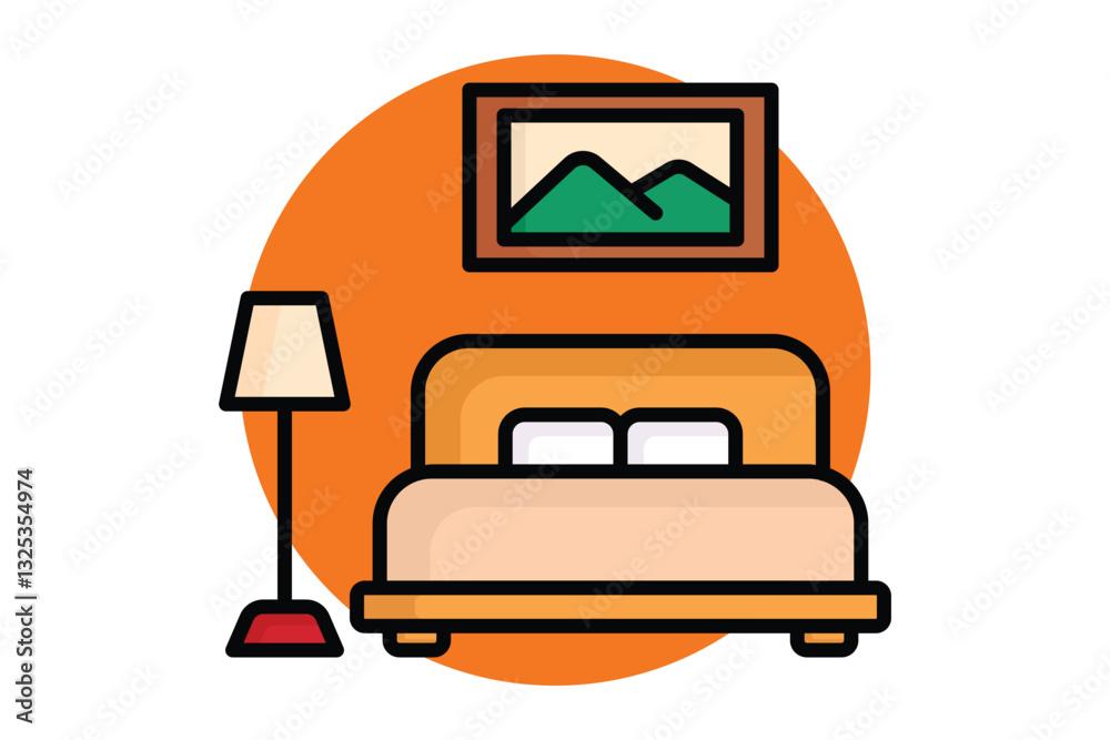 Bedroom icon. colored outline icon style. icon related to furniture. furniture elements vector illustration Bedroom icon. colored outline icon style. icon related to furniture. furniture elements vector illustration