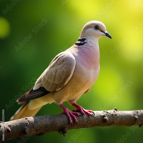 Eurasian collared dove gracefully lands on branch with sunlit background, landing, perching