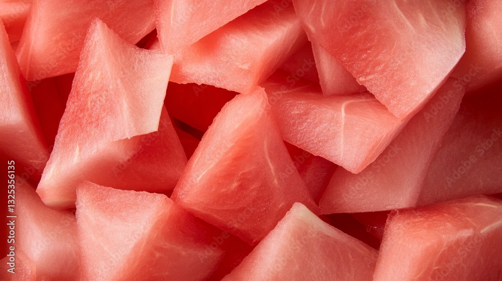 Close-up view of many small triangular pieces of watermelon Close-up view of many small triangular pieces of watermelon