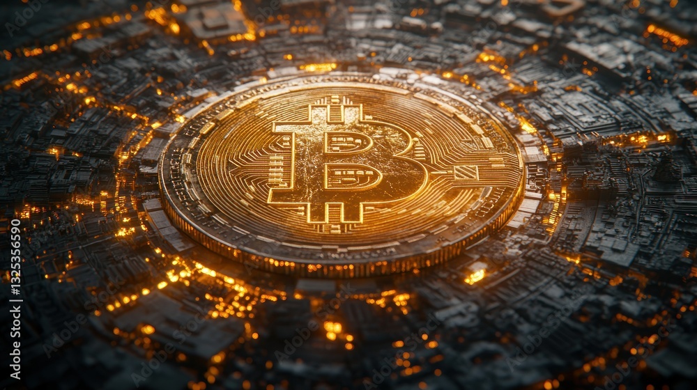Obraz premium Bitcoin Digital Circuit, Centralized