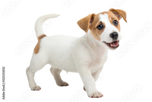 border collie puppy looking up, isolated on white background