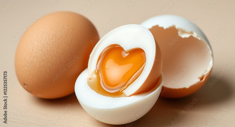 egg shaped heart cutout, close up food concept