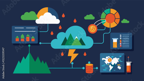 Utilizing weather data and predictive analytics to plan for potential natural disasters and mitigate risks.. Vector illustration