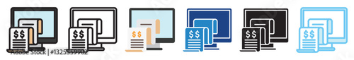 Digital Invoice multi style, mini illustration icon set. outline, flat, glyph, line color, UI, UX, app and web, digital or print. related to business, finance, financial technology.