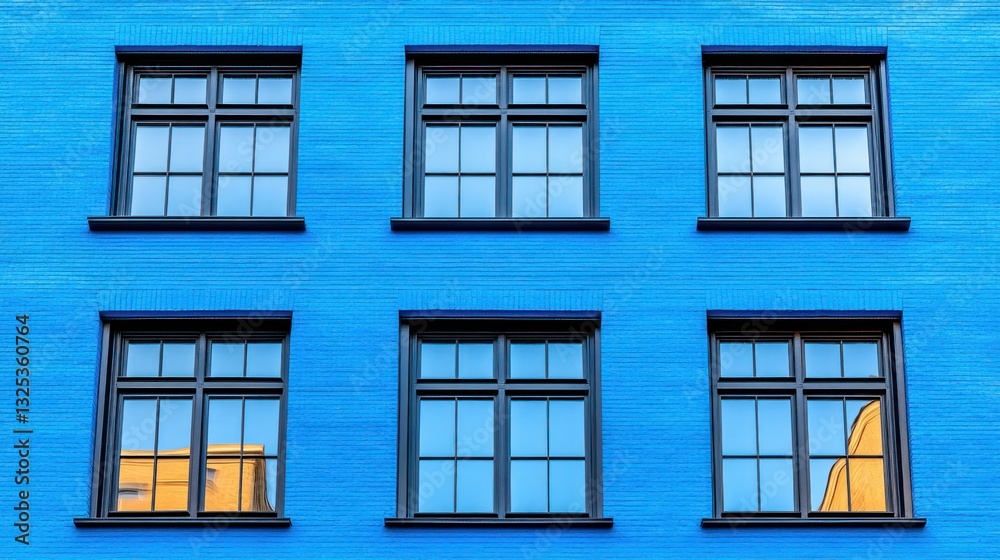 Fototapeta premium Blue Building Facade with Windows