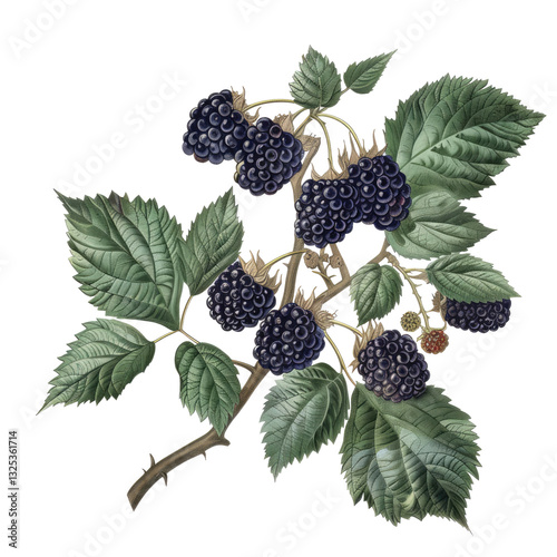 Vintage Blackberry Botanical. Beautiful Antique Fruit Illustration On Transparent Background