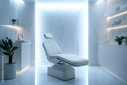 A pristine modern medical or spa treatment room interior display