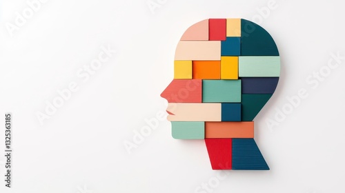 Silhouette of a person formed from colorful wooden blocks, vibrant and abstract, symbolizing creativity, abstract person blocks