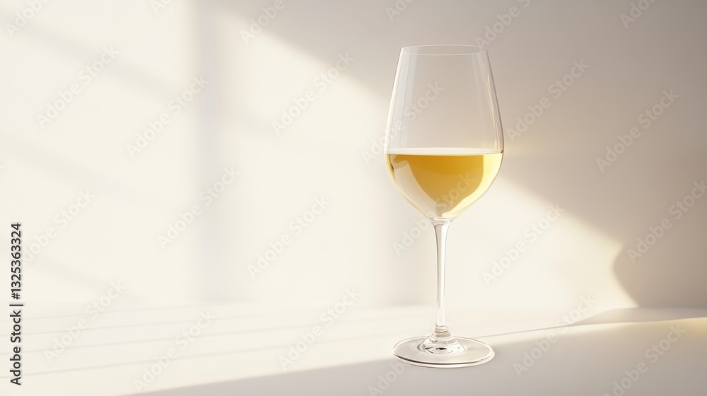 Elegant wine glass with white wine in soft sunlight for relaxation and celebration