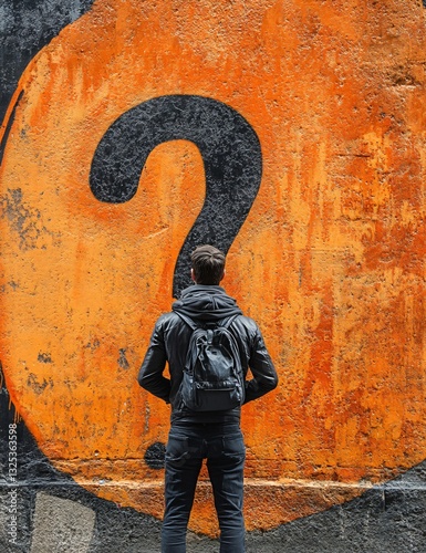 Professional Conceptual Image of a Man Thinking with Question Mark and Text on People Background