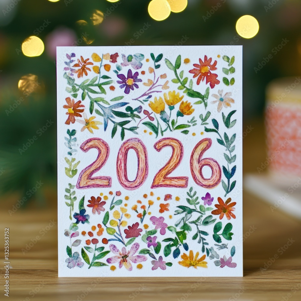 Obraz premium 2026 floral new year greeting card.