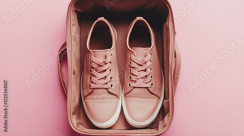 Pair of Pink Leather Sneakers in a Matching Travel Case