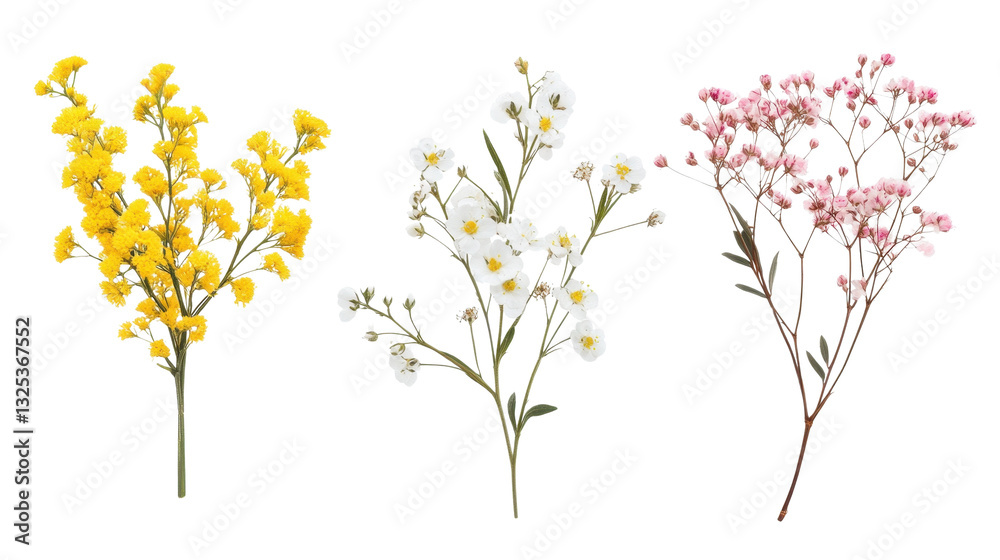 Yellow flowers and golden wheat isolated on a white background Yellow flowers and golden wheat isolated on a white background